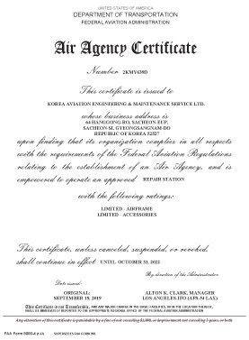 FAA Air Agency Certificate